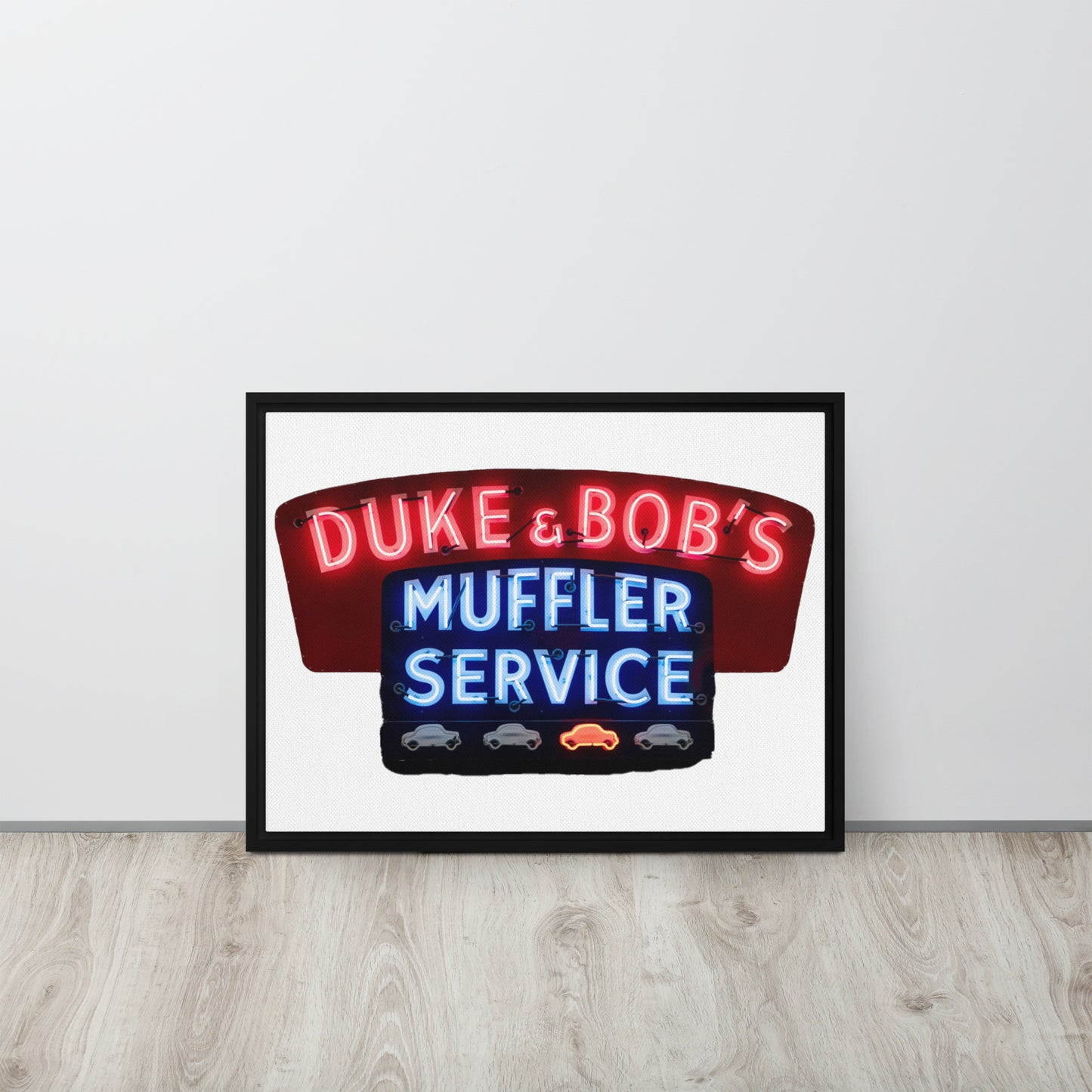 Duke + Bob Retro Neon Style Framed canvas