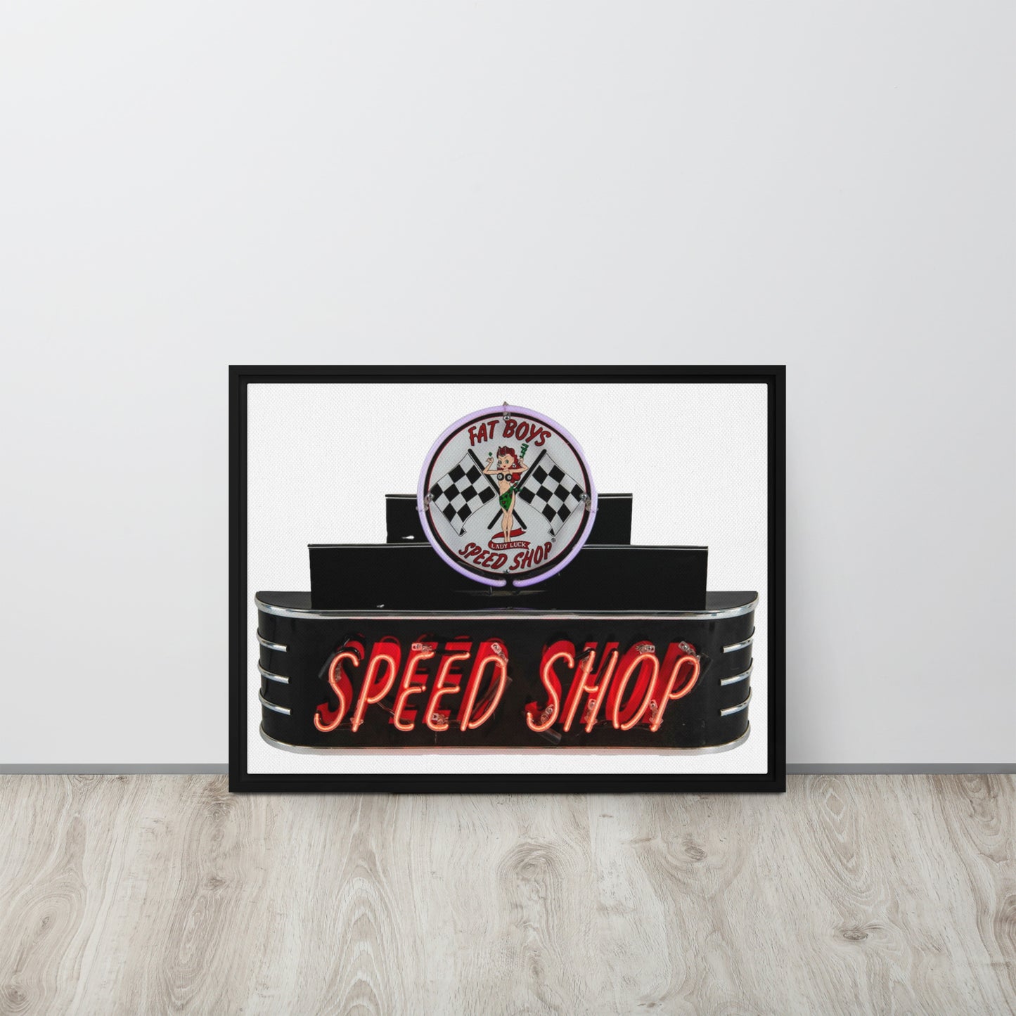 Vintage Neon Speed Shop Sign Framed canvas