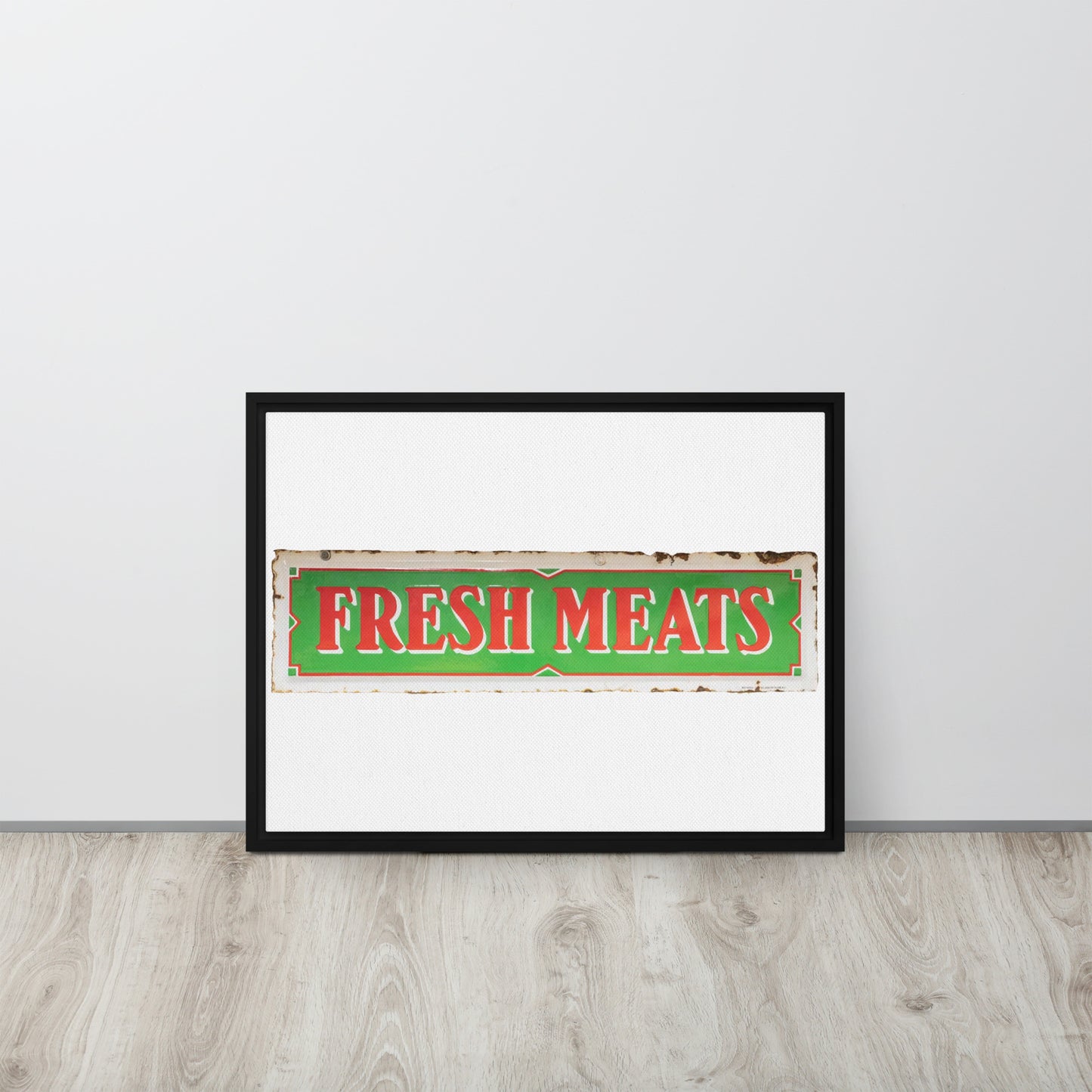 Vintage Fresh Meat Sign Porcelain Style Framed canvas