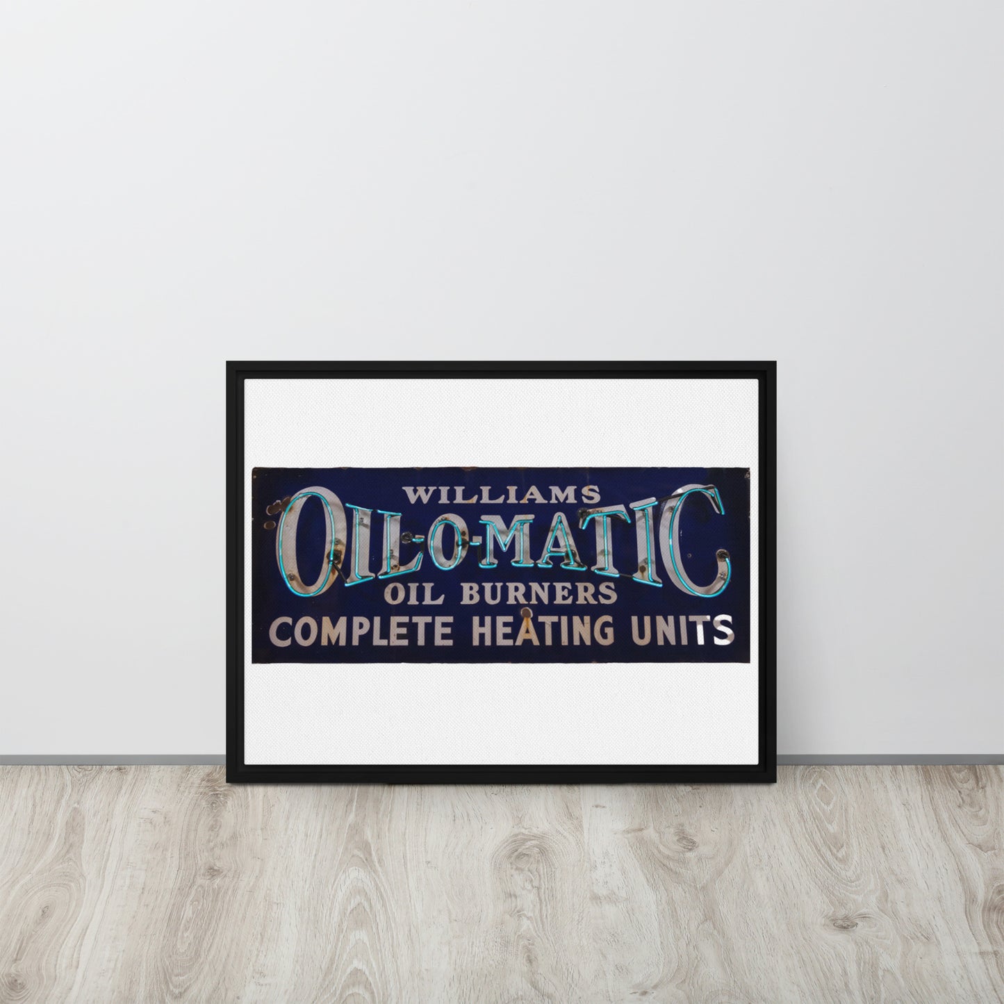 Vintage Oil O Matic Heating Neon Style Framed canvas