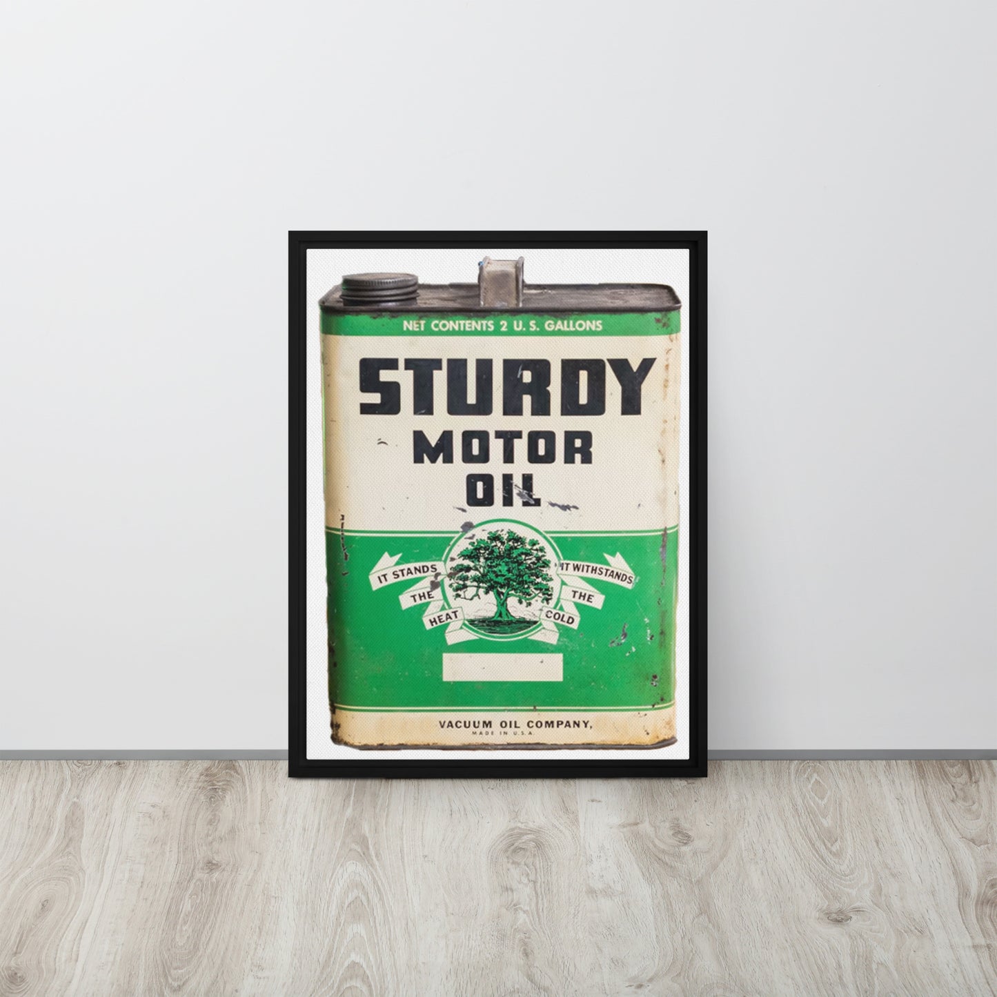 Vintage Sturdy Oil Can Patina Style Framed canvas