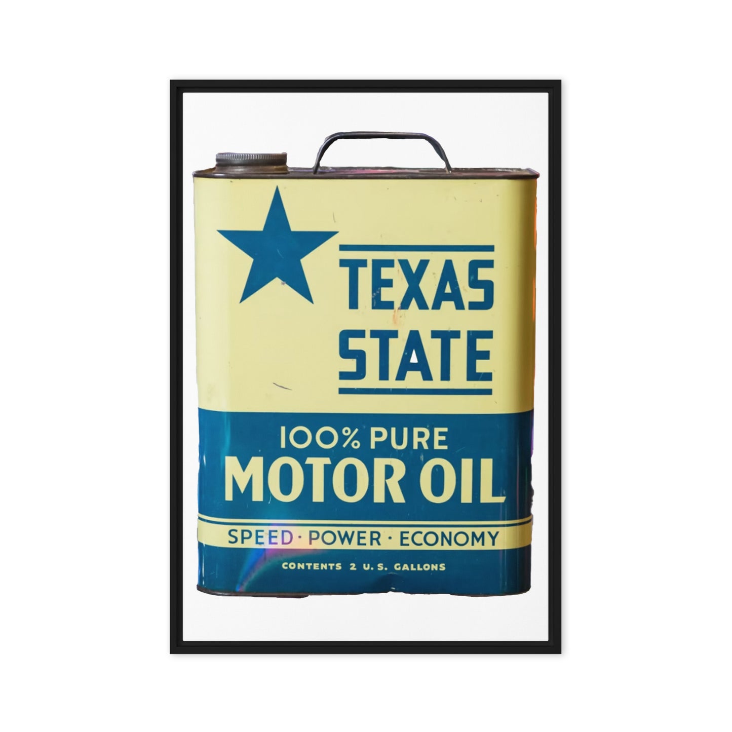 Texas State Motor Oil Steel Gallon Design on Framed canvas