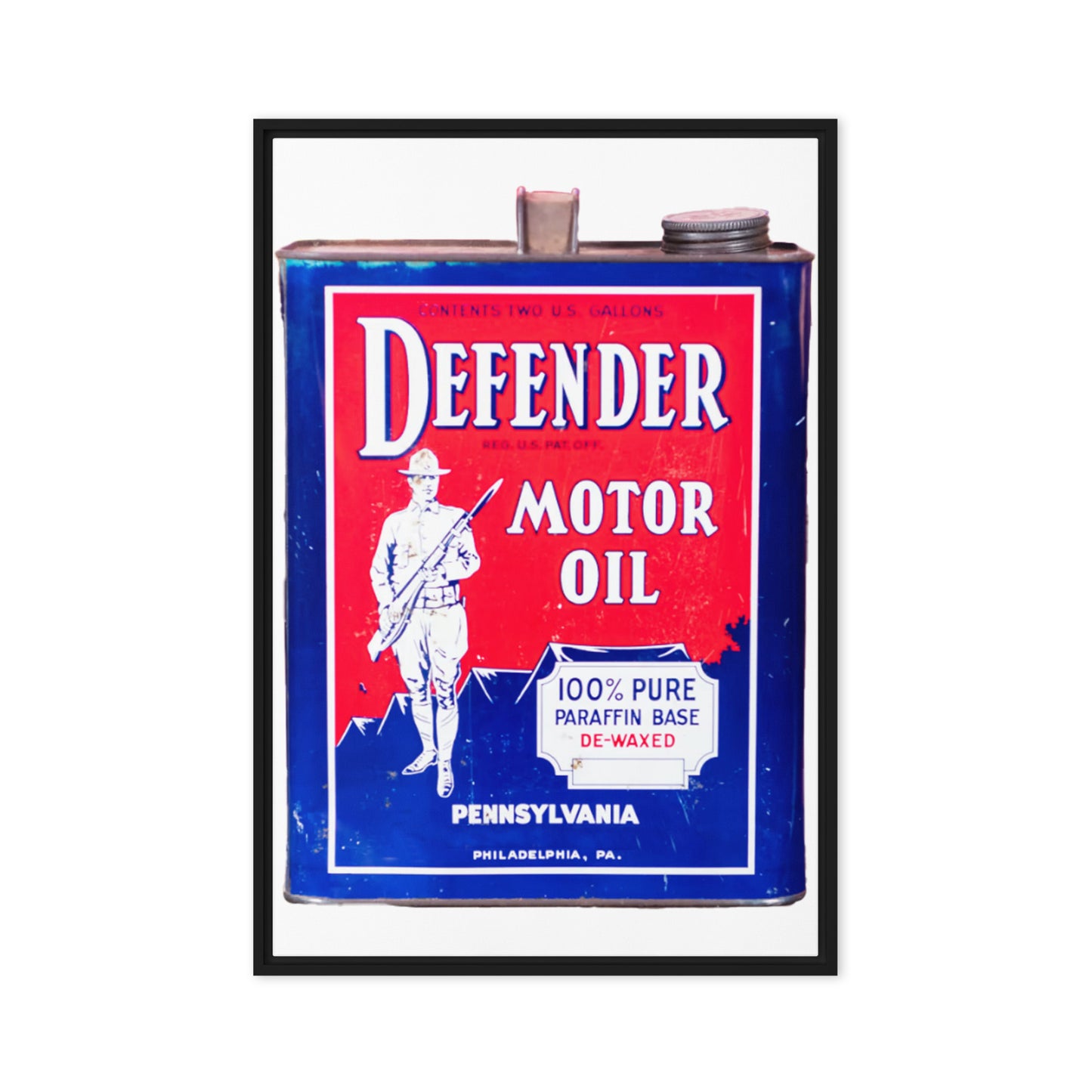 Vintage Defender Oil Steel Can Design Framed canvas