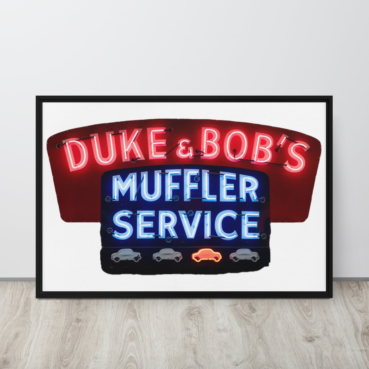 Duke + Bob Retro Neon Style Framed canvas