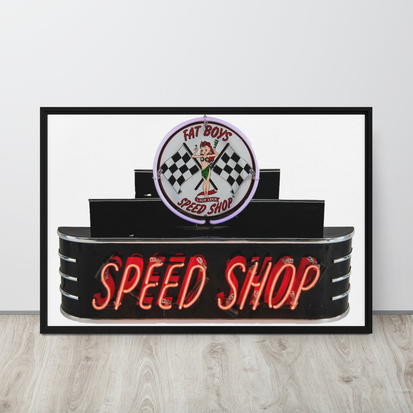 Vintage Neon Speed Shop Sign Framed canvas