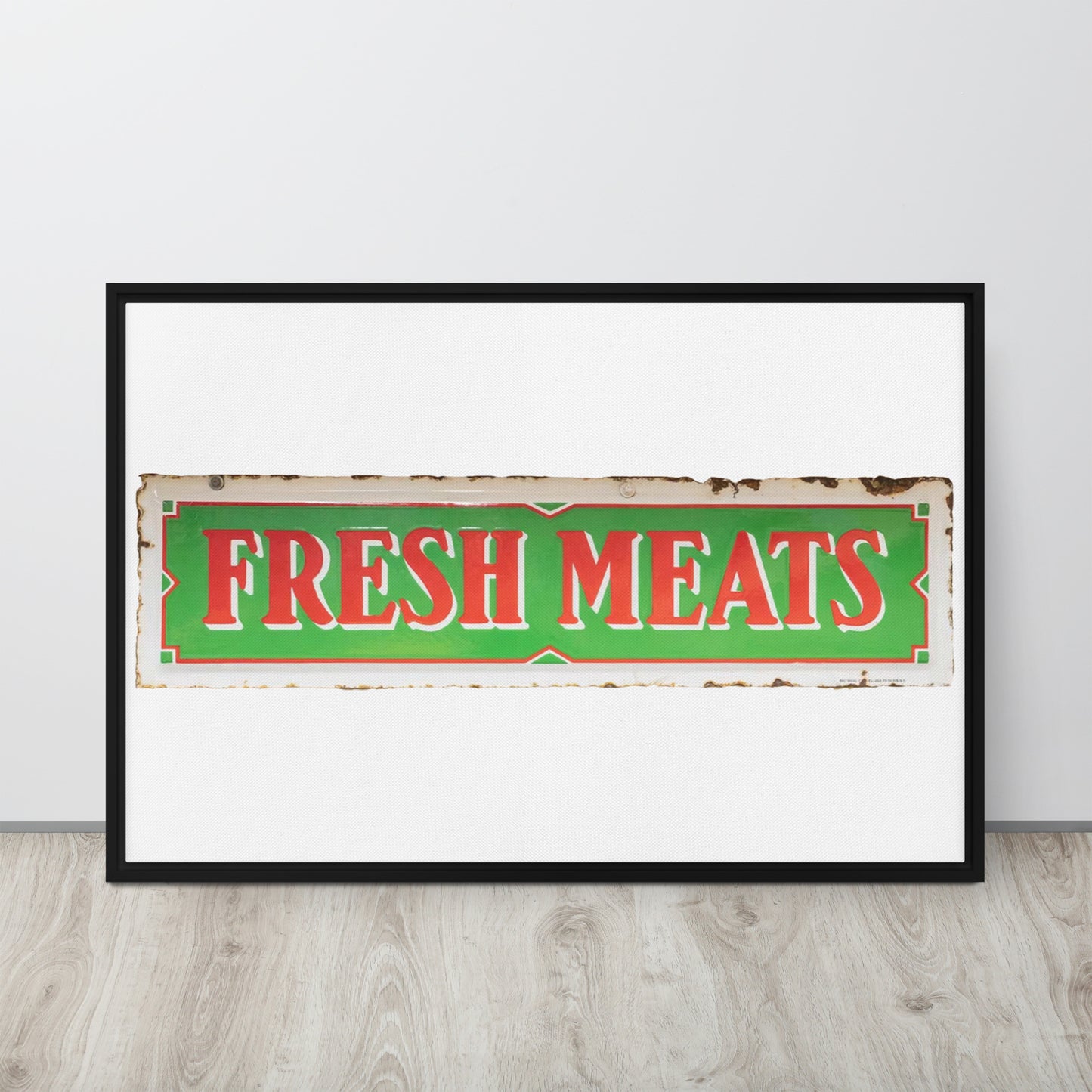 Vintage Fresh Meat Sign Porcelain Style Framed canvas