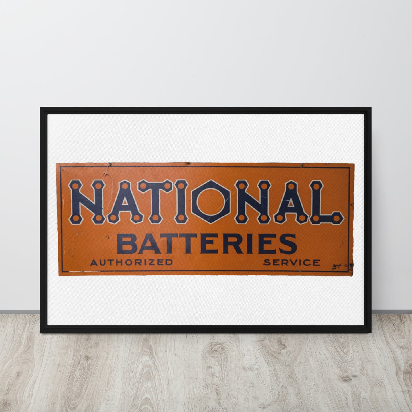 Retro National Battery Sign Patina Style Framed canvas