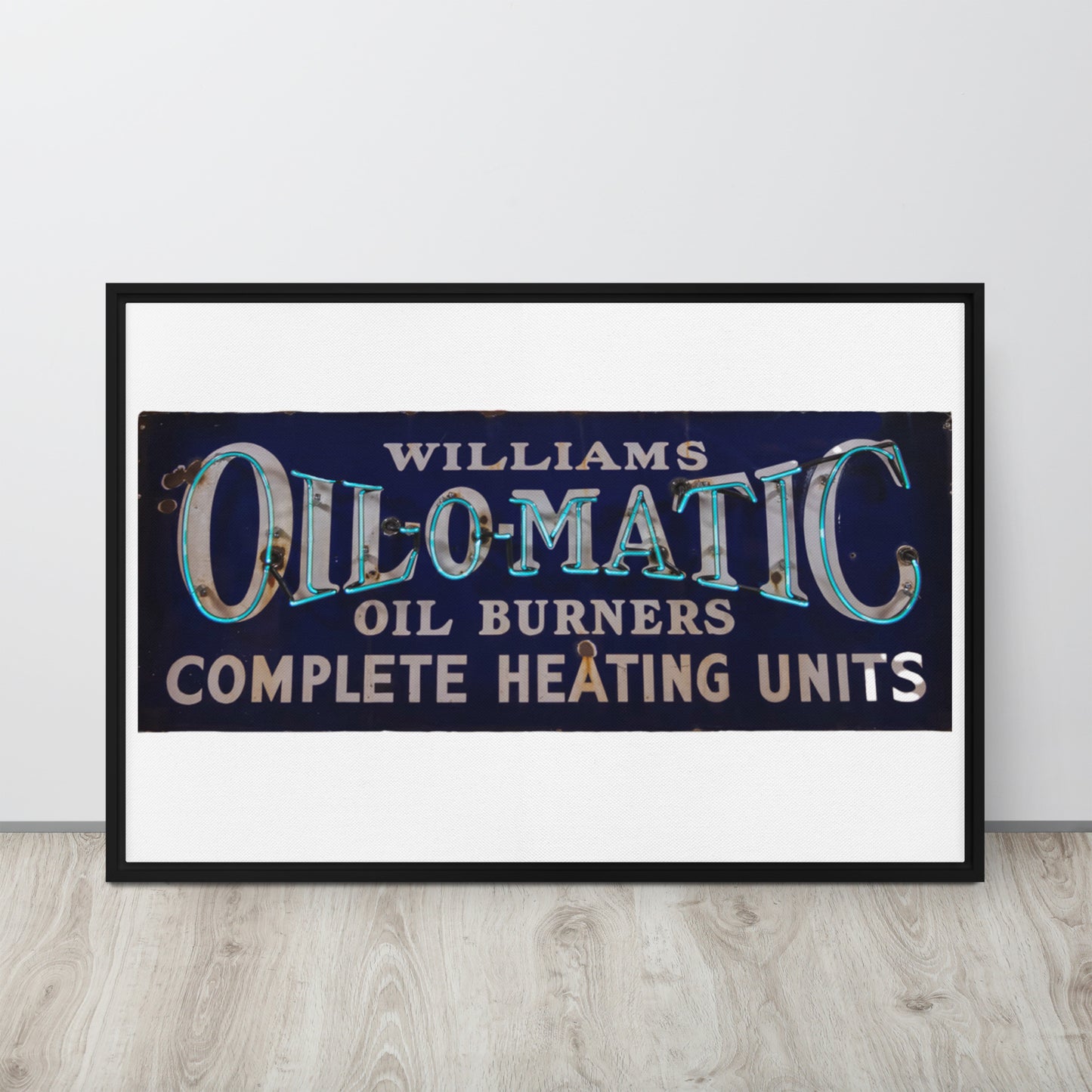 Vintage Oil O Matic Heating Neon Style Framed canvas