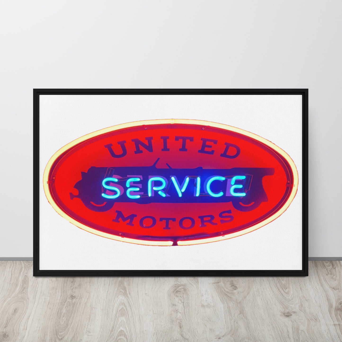 Vintage United Service Motor Neon Style Lit Framed canvas