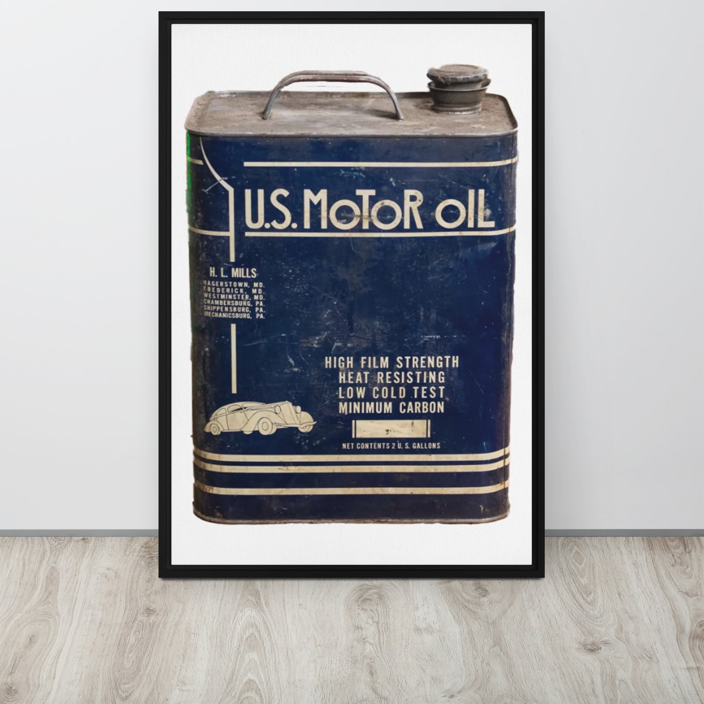 Vintage US Motor Oil Steel Gallon Style Framed canvas