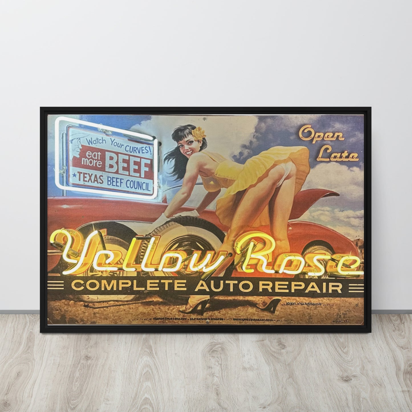 Vintage Auto Repair Neon Sign Style Framed canvas