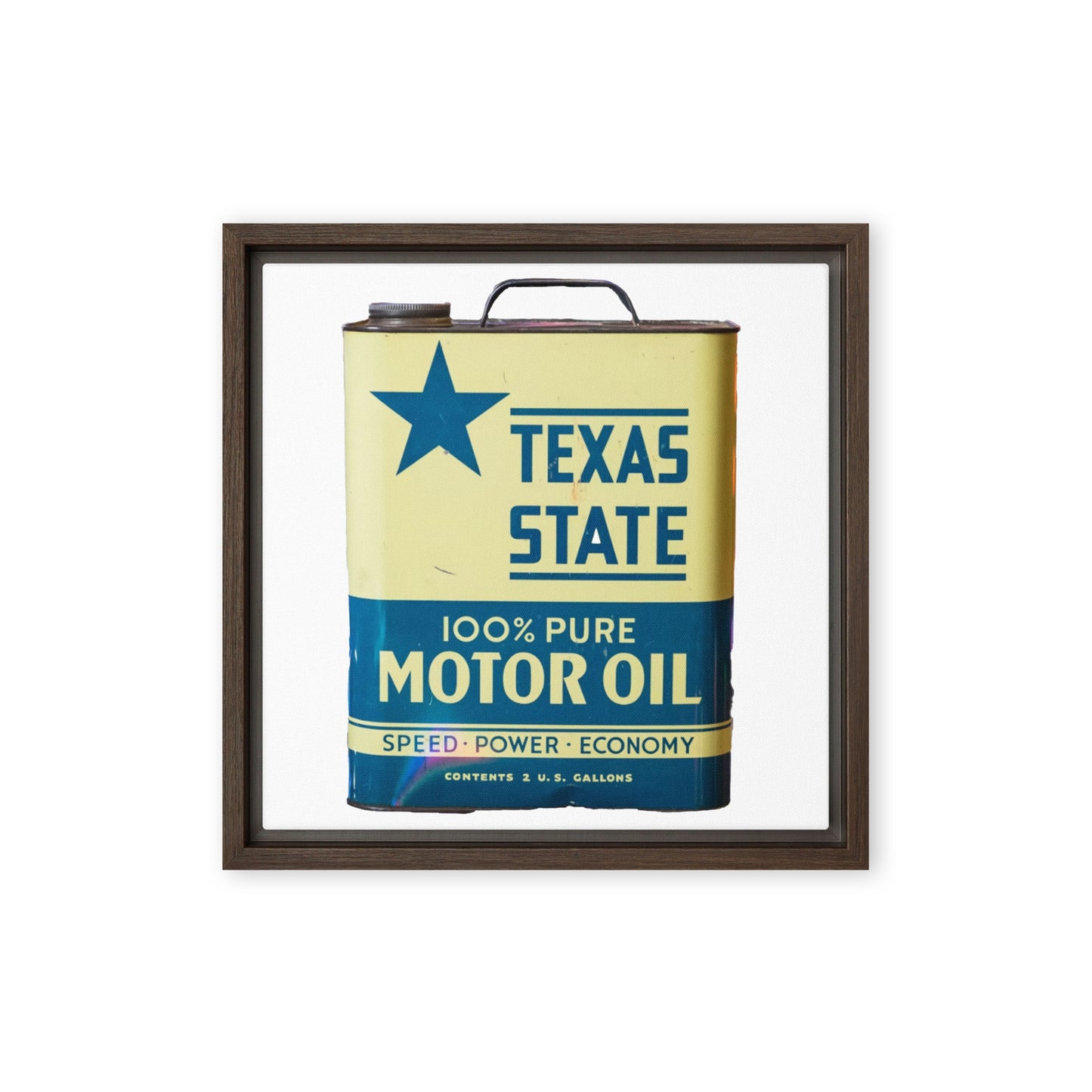 Texas State Motor Oil Steel Gallon Design on Framed canvas