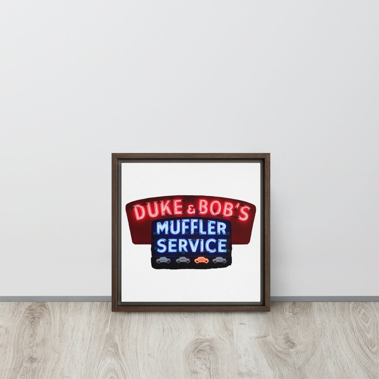 Duke + Bob Retro Neon Style Framed canvas