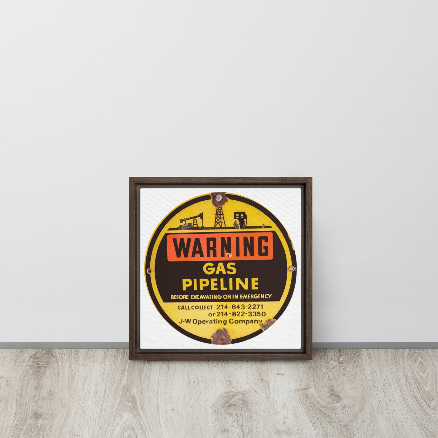 Retro Gas Warning Sign Tin Framed canvas