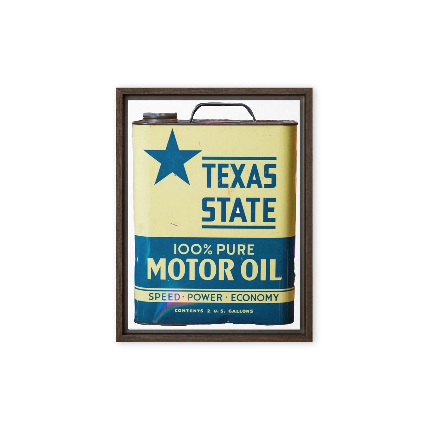 Texas State Motor Oil Steel Gallon Design on Framed canvas