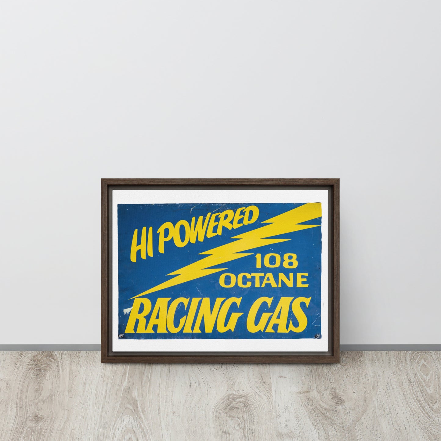 Vintage Racing Gas 108 Octane Porcelain Style Framed canvas