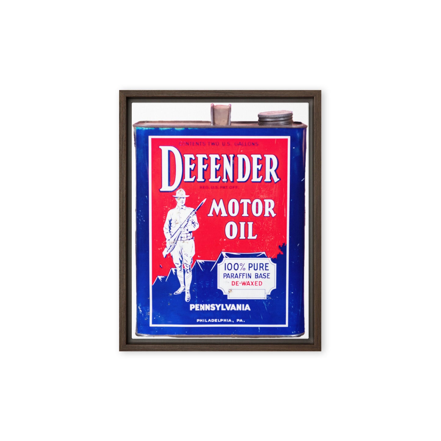 Vintage Defender Oil Steel Can Design Framed canvas