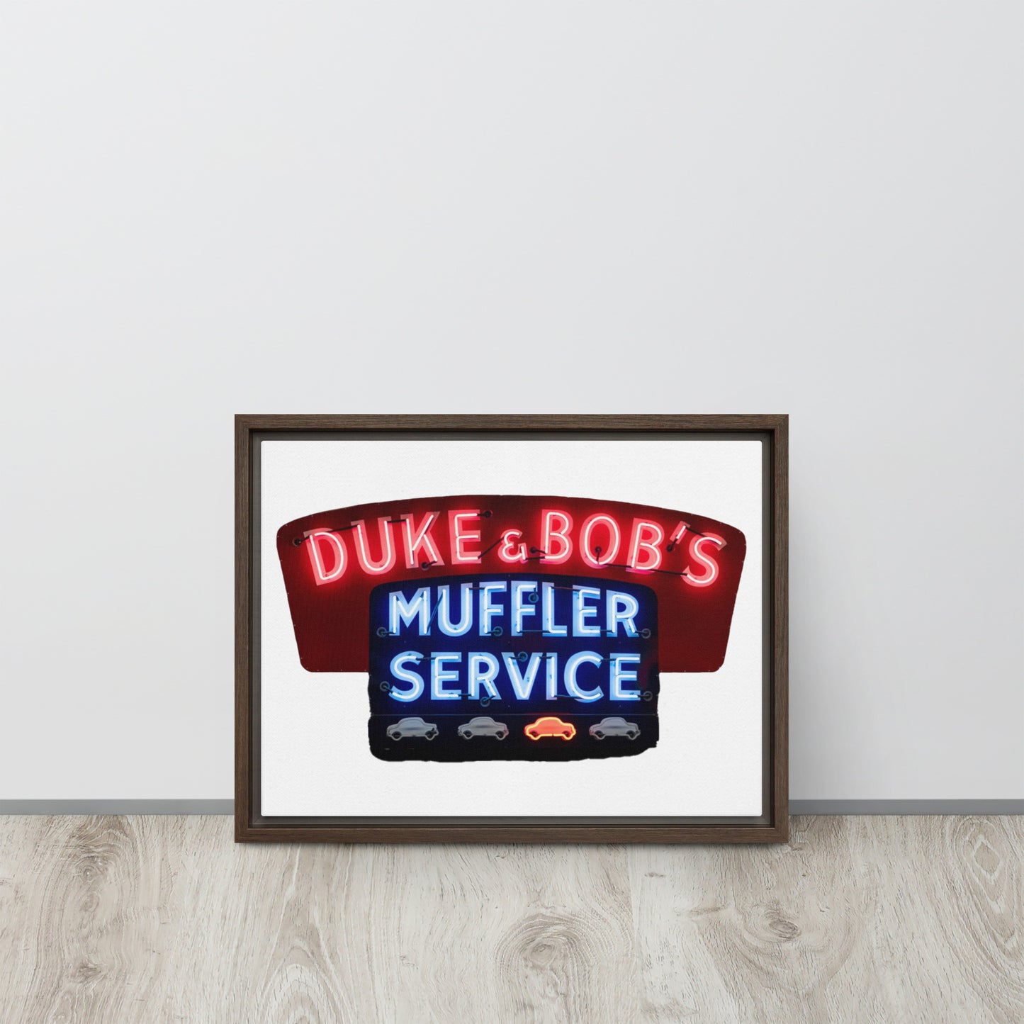 Duke + Bob Retro Neon Style Framed canvas