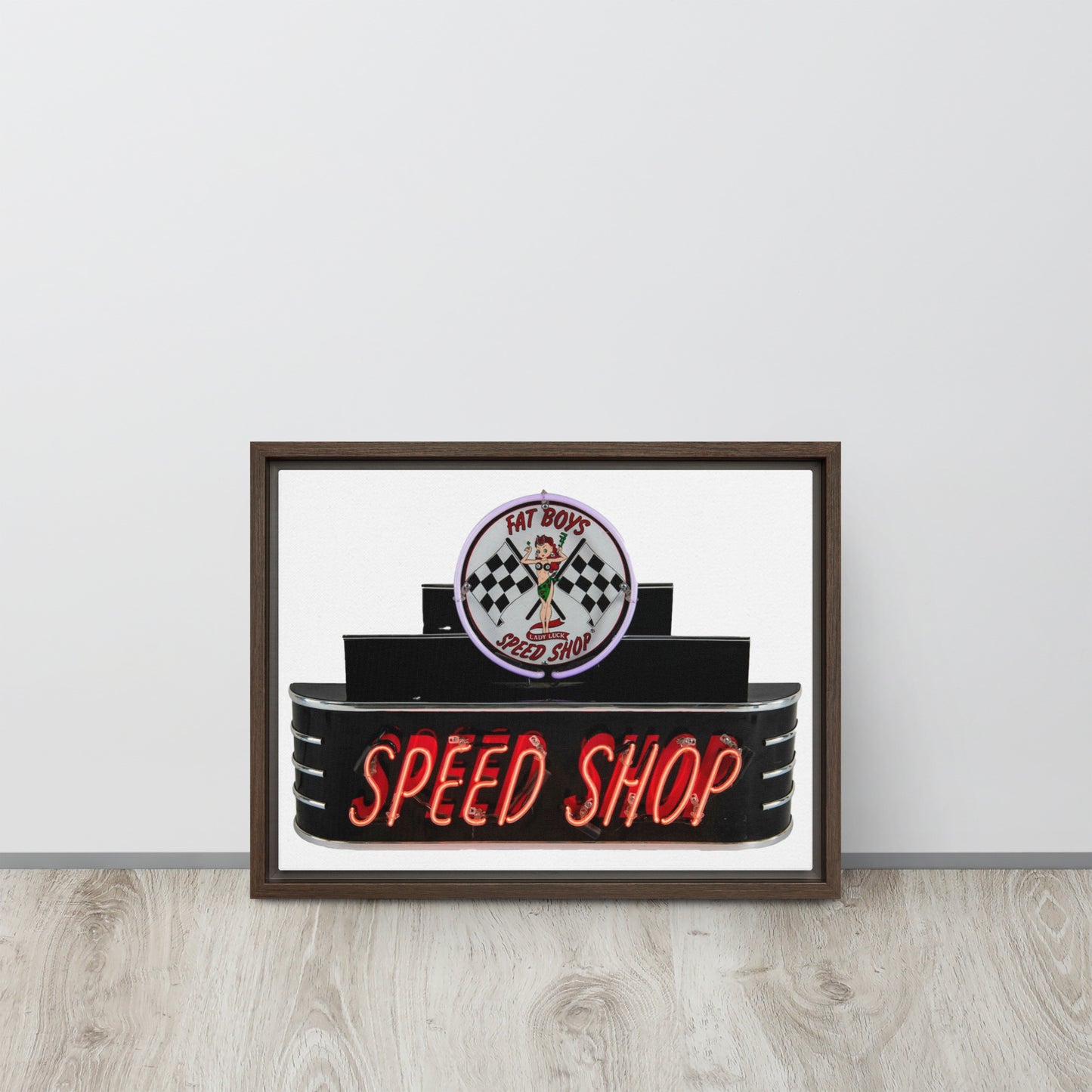 Vintage Neon Speed Shop Sign Framed canvas