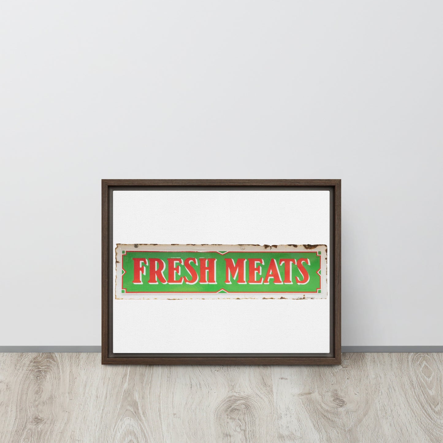 Vintage Fresh Meat Sign Porcelain Style Framed canvas