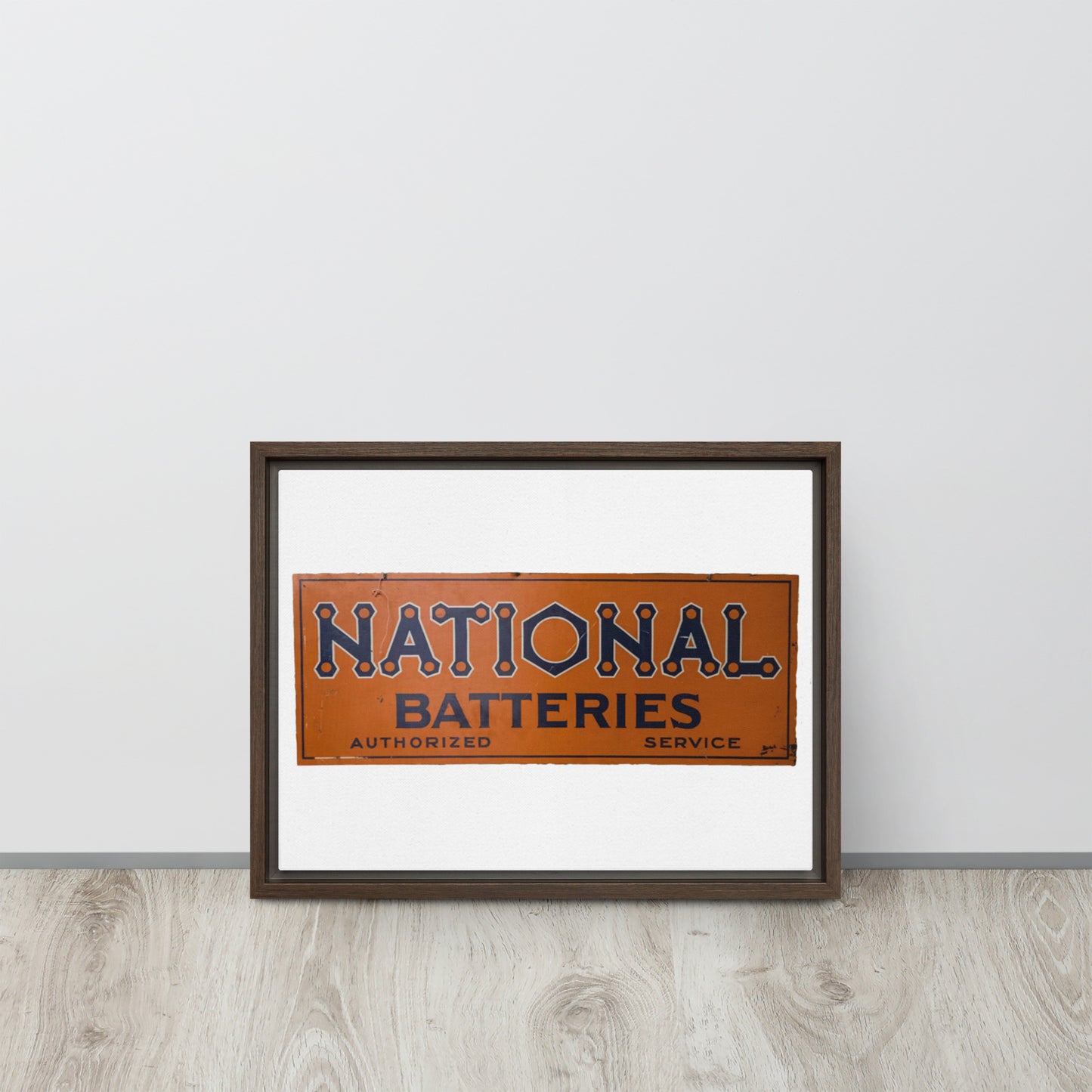 Retro National Battery Sign Patina Style Framed canvas