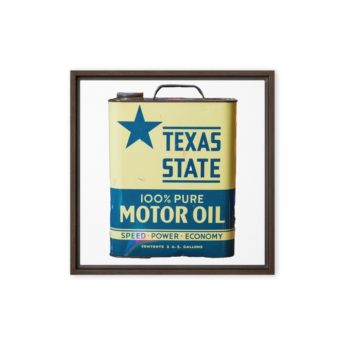 Texas State Motor Oil Steel Gallon Design on Framed canvas