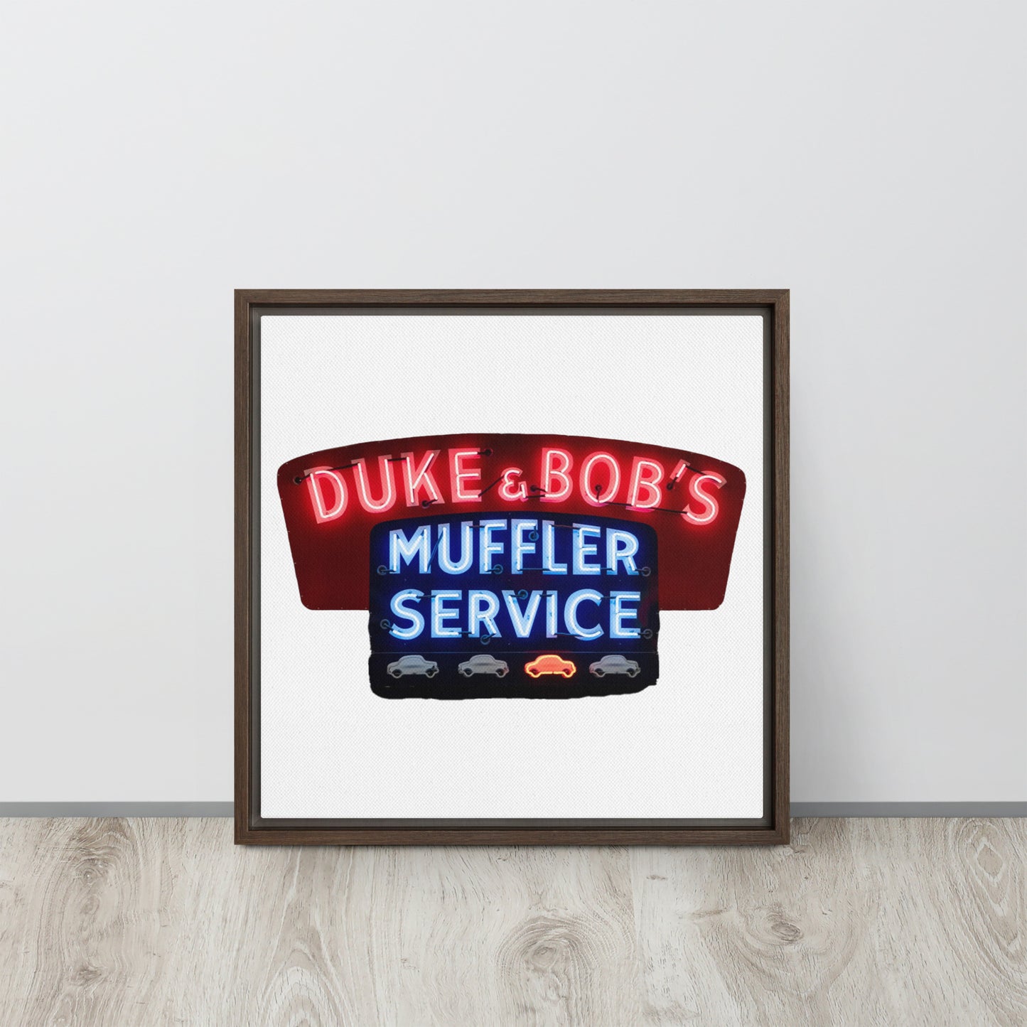 Duke + Bob Retro Neon Style Framed canvas