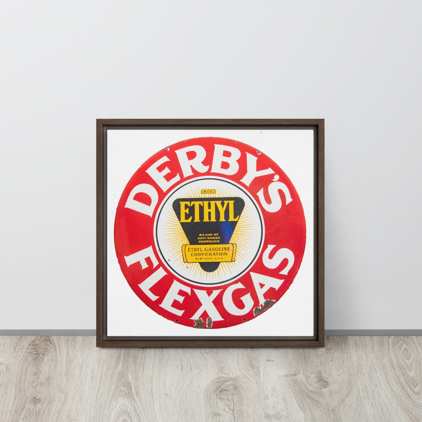 Vintage Derby Gas Tin Painted Design Framed canvas