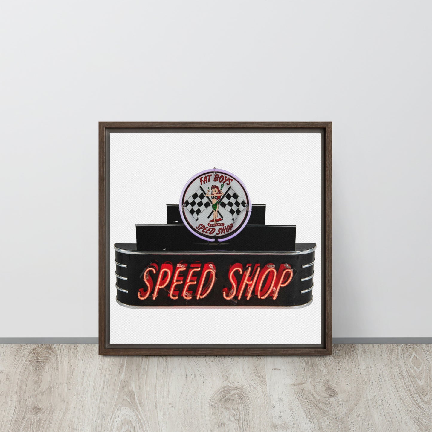 Vintage Neon Speed Shop Sign Framed canvas