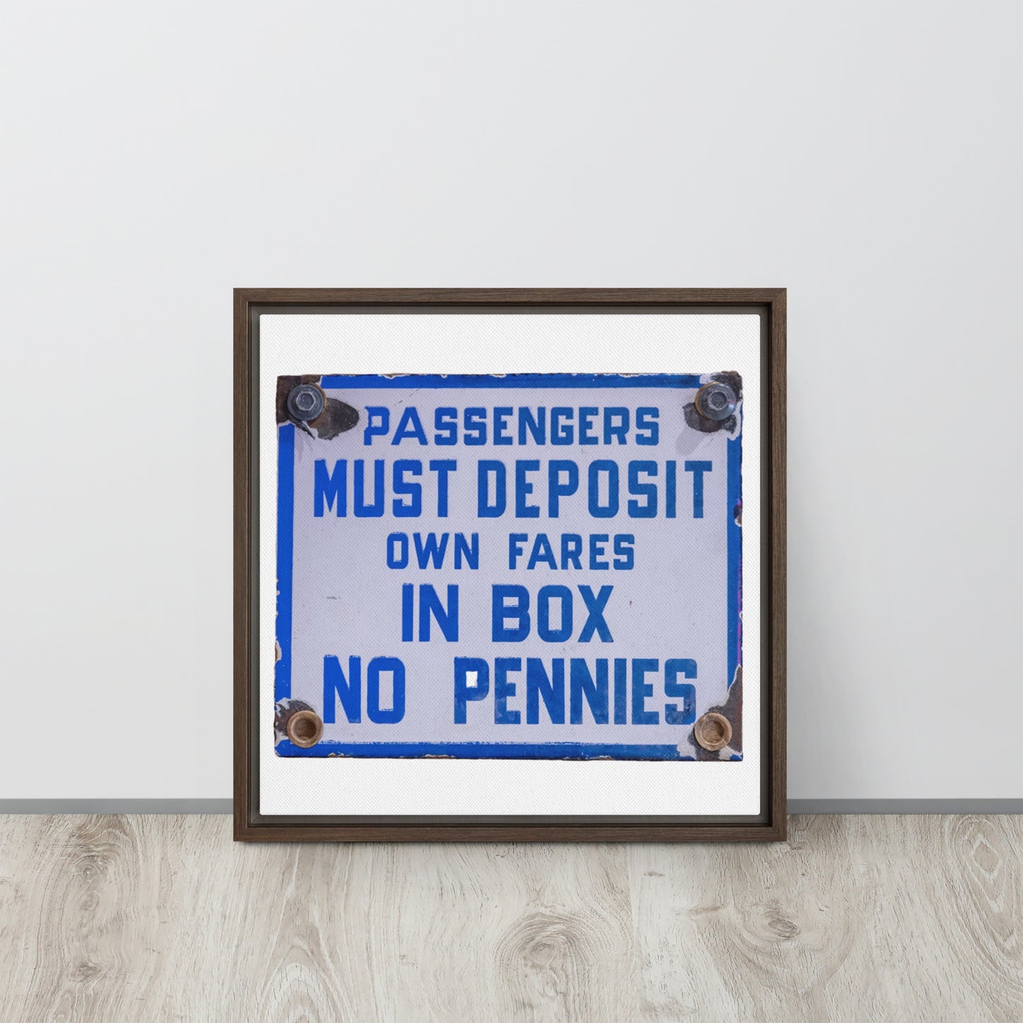 Vintage Passenger Fare Sign Framed canvas