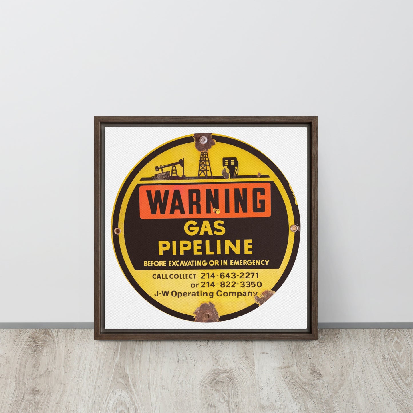 Retro Gas Warning Sign Tin Framed canvas