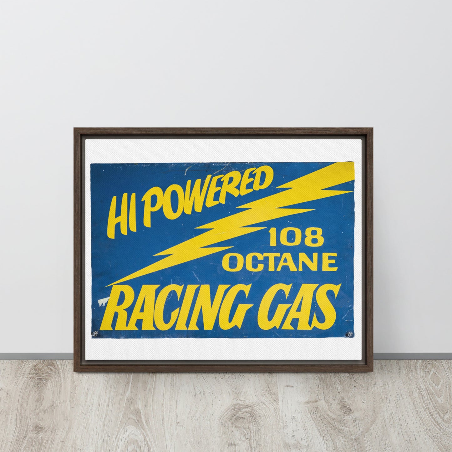 Vintage Racing Gas 108 Octane Porcelain Style Framed canvas