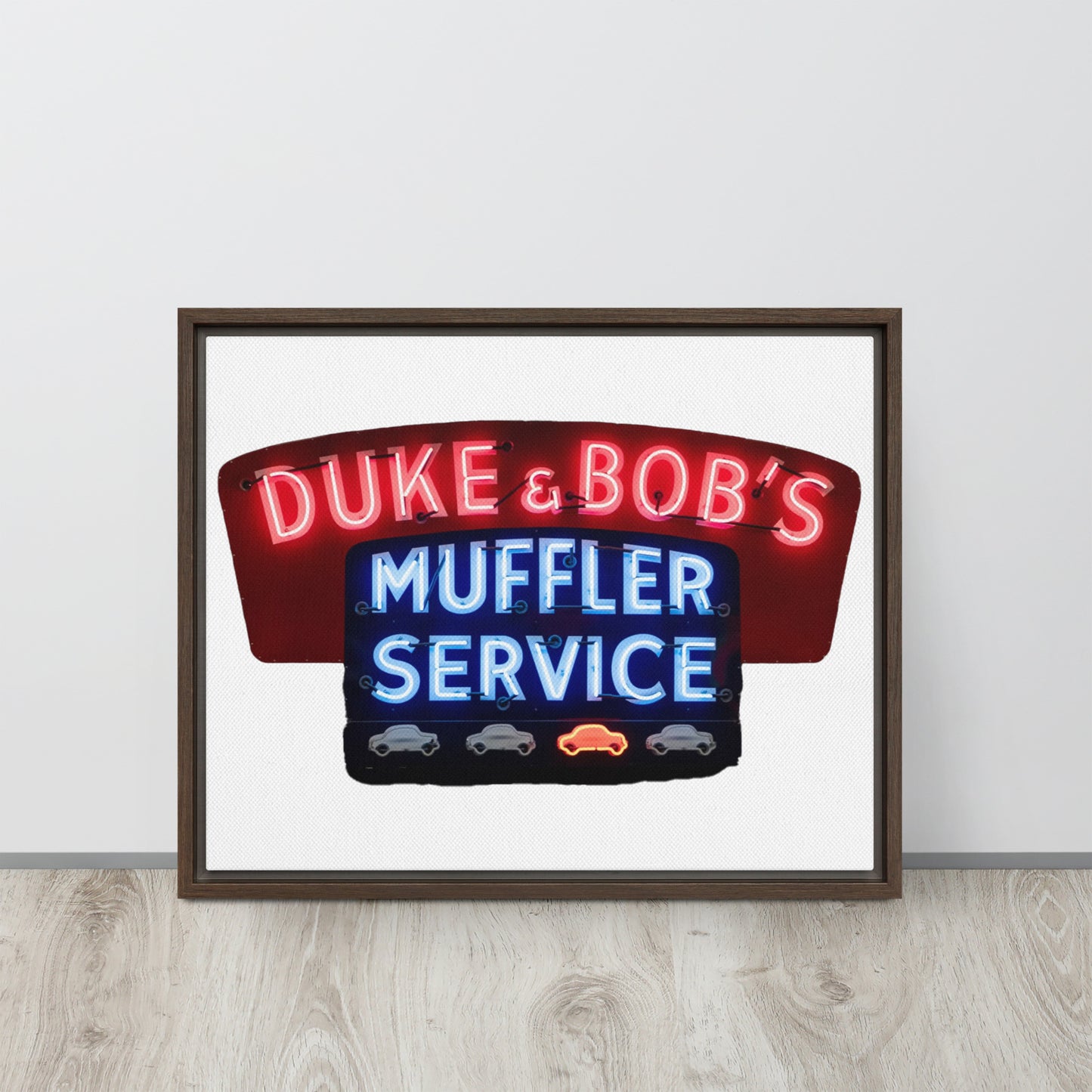 Duke + Bob Retro Neon Style Framed canvas