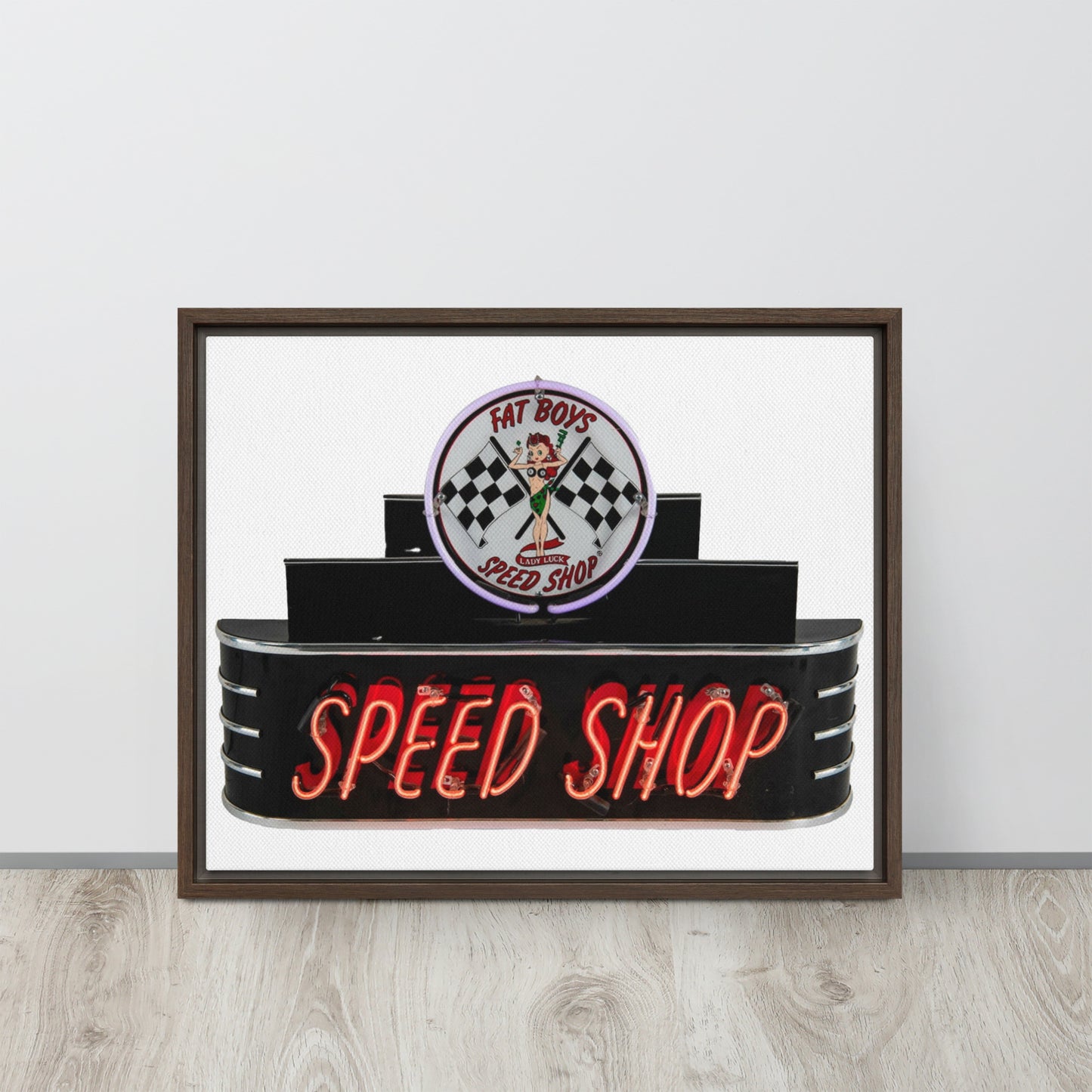 Vintage Neon Speed Shop Sign Framed canvas