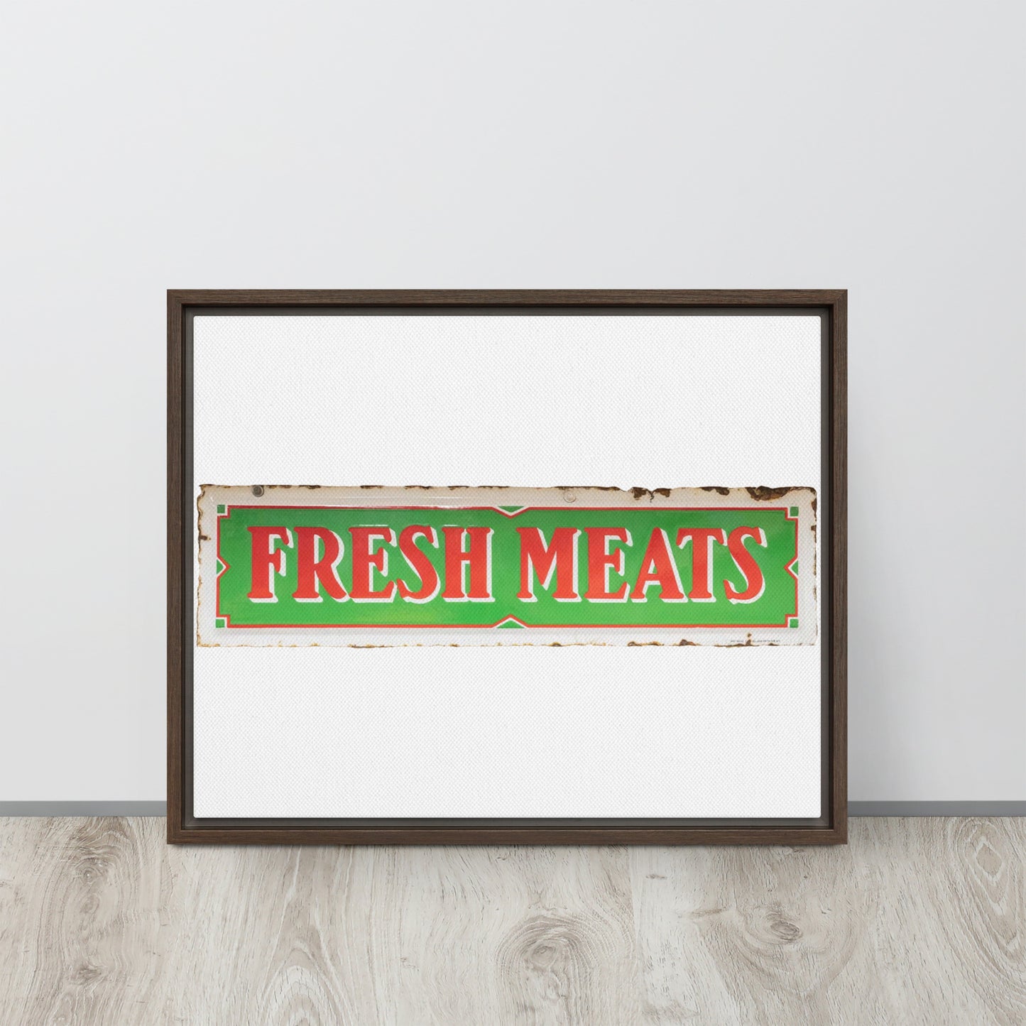 Vintage Fresh Meat Sign Porcelain Style Framed canvas