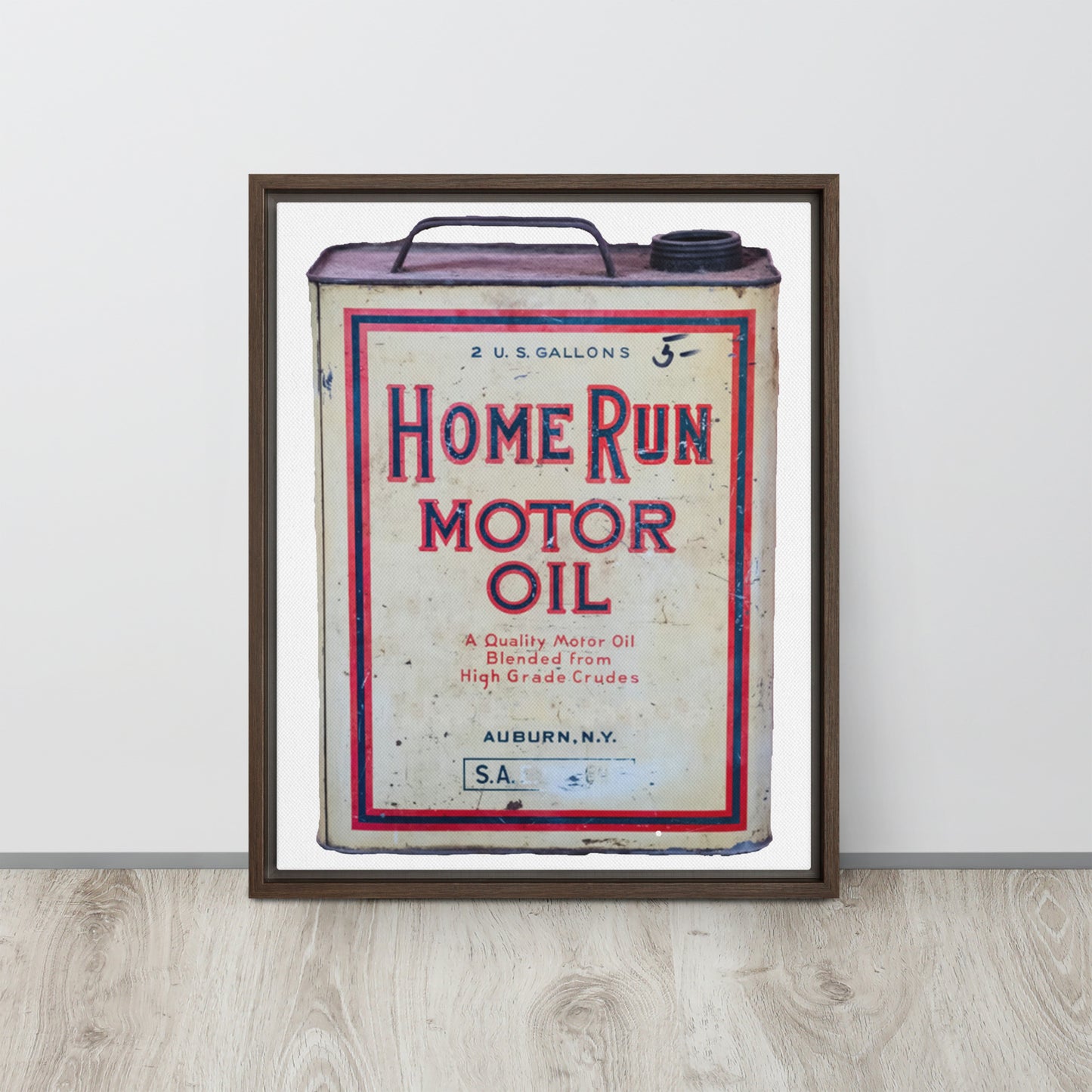 Vintage Home Run Oil Can Framed canvas