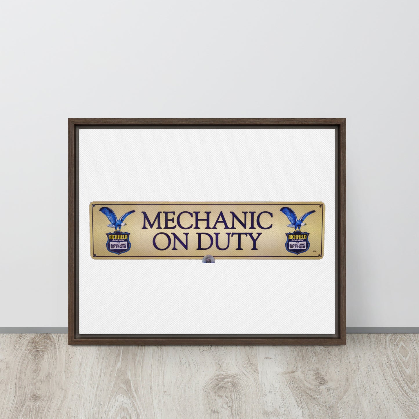 Retro Mechanic On Duty Sign Framed canvas