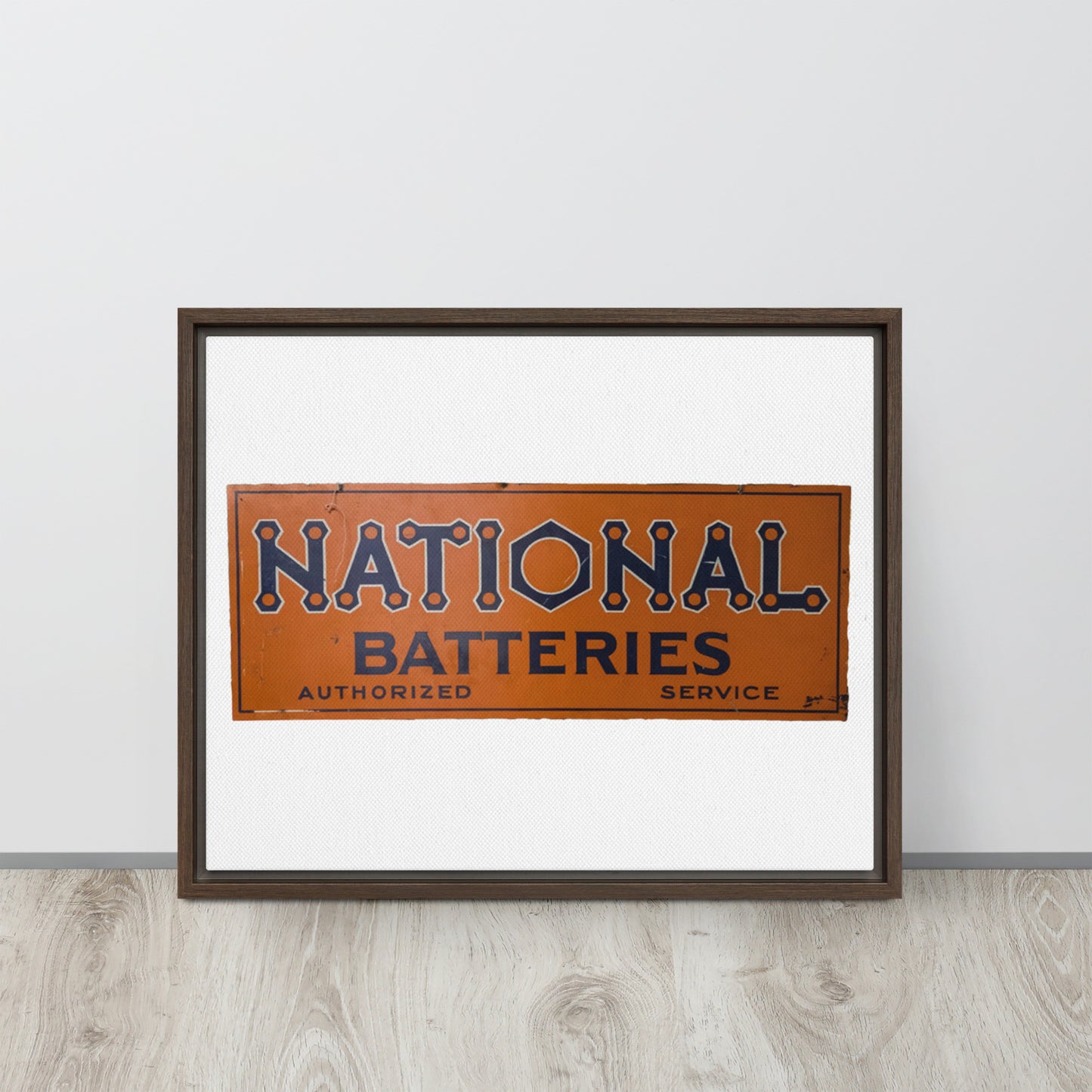 Retro National Battery Sign Patina Style Framed canvas