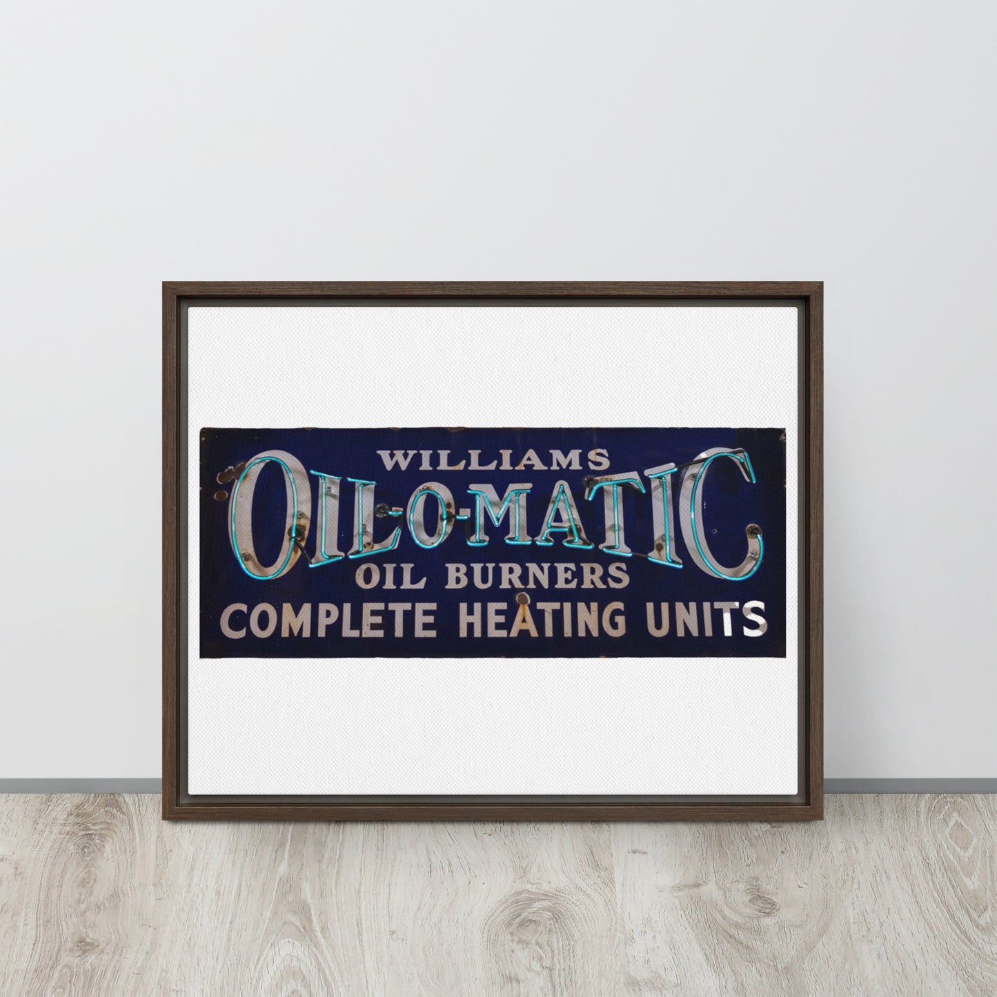 Vintage Oil O Matic Heating Neon Style Framed canvas