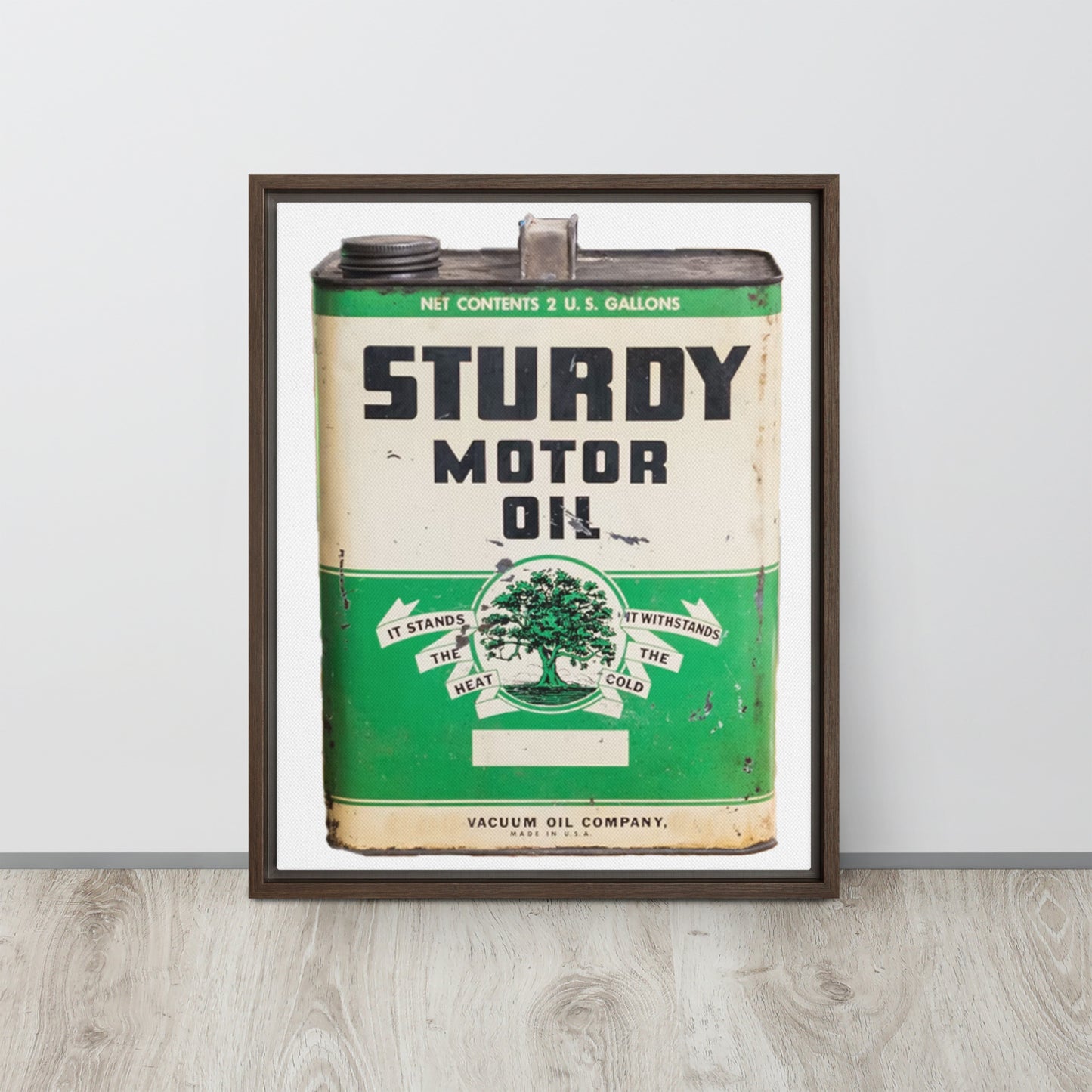 Vintage Sturdy Oil Can Patina Style Framed canvas