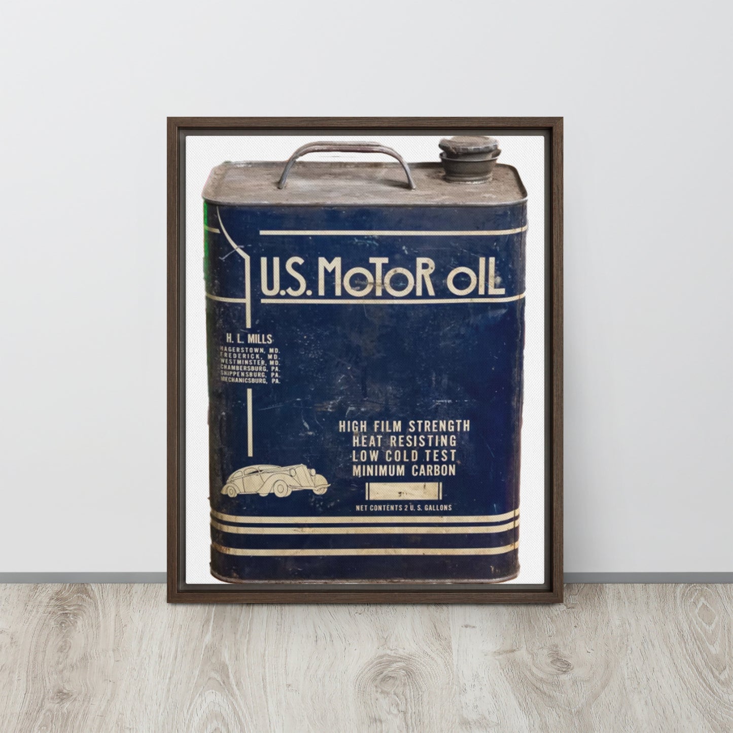 Vintage US Motor Oil Steel Gallon Style Framed canvas