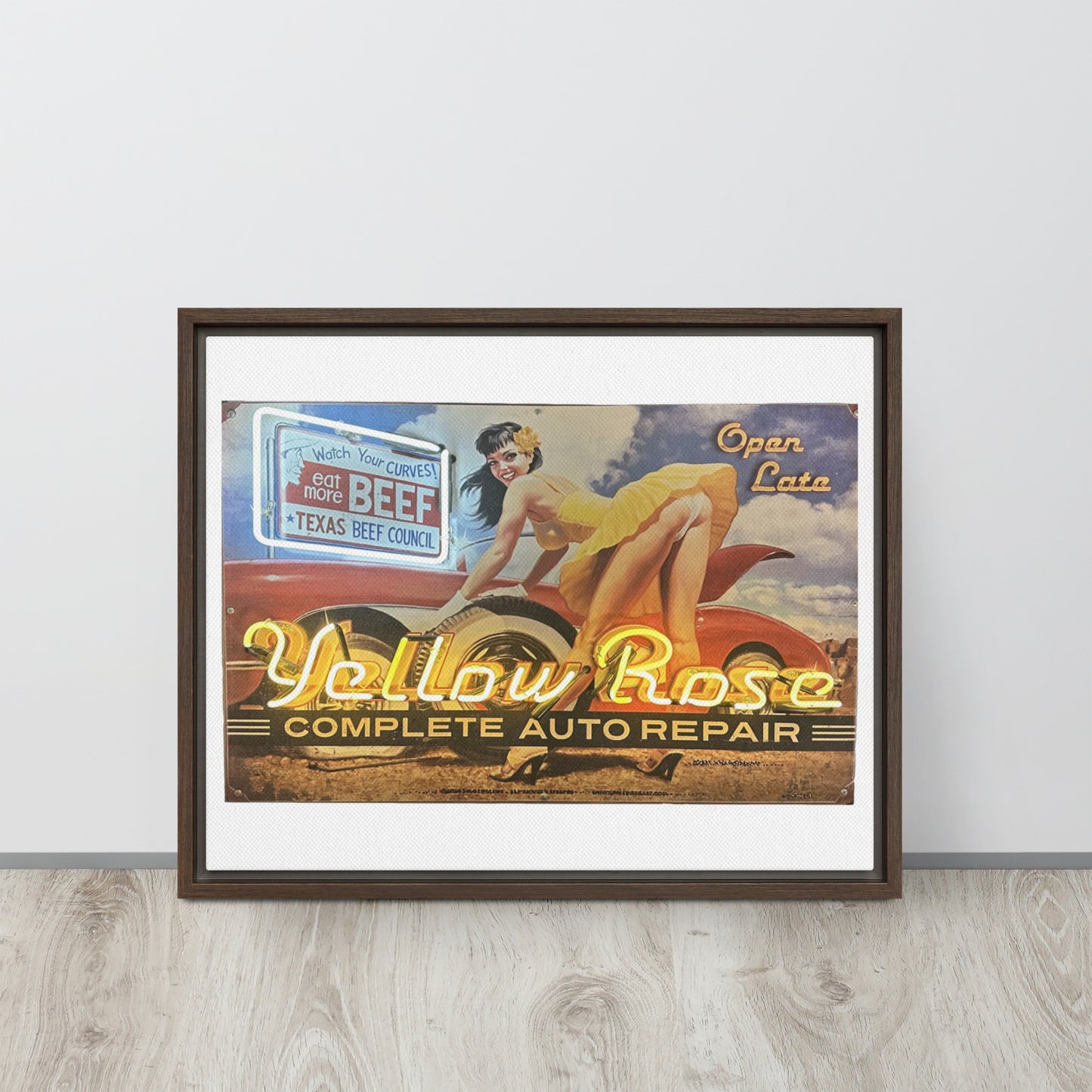 Vintage Auto Repair Neon Sign Style Framed canvas