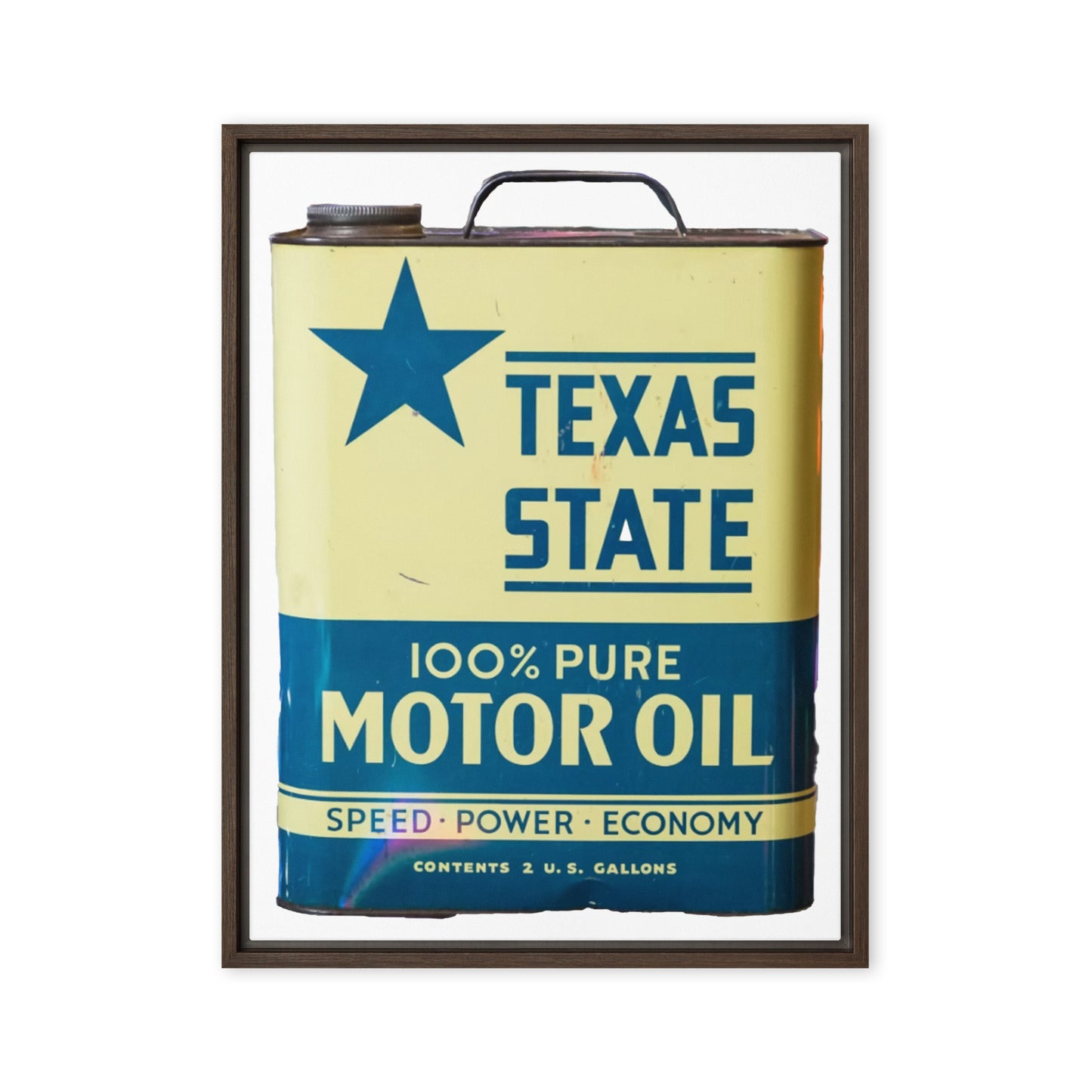 Texas State Motor Oil Steel Gallon Design on Framed canvas