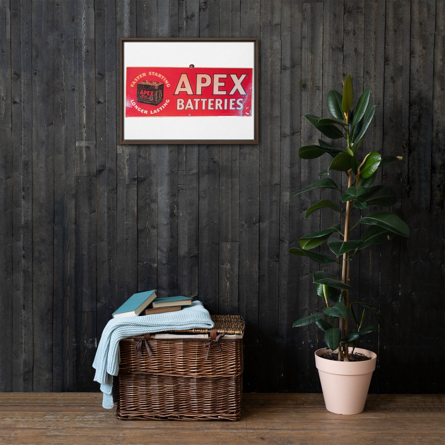 Apex Batteries Retro Tin Style Framed canvas