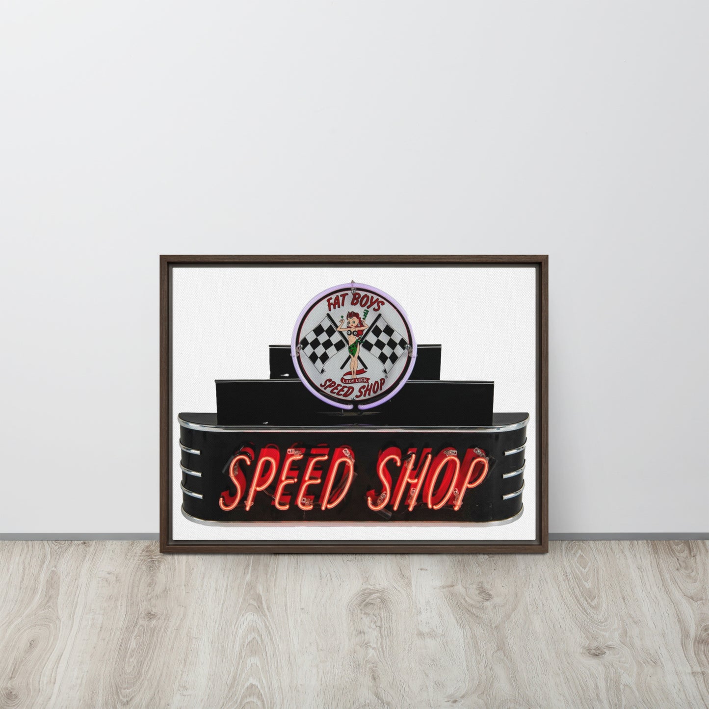 Vintage Neon Speed Shop Sign Framed canvas