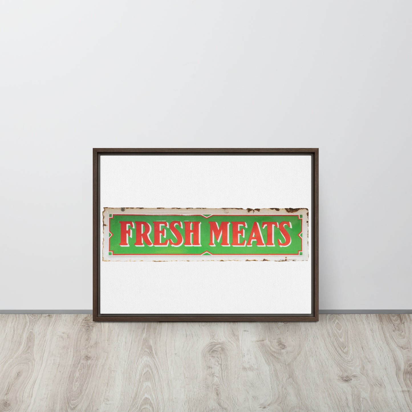 Vintage Fresh Meat Sign Porcelain Style Framed canvas