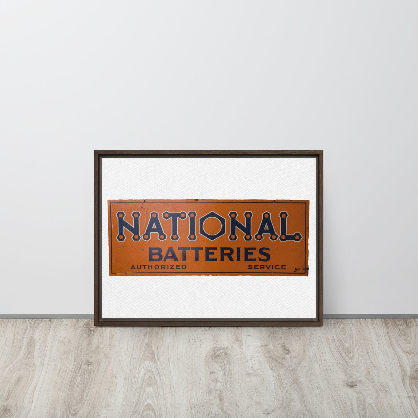 Retro National Battery Sign Patina Style Framed canvas