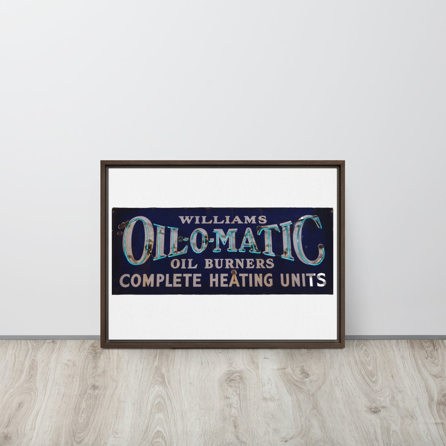 Vintage Oil O Matic Heating Neon Style Framed canvas