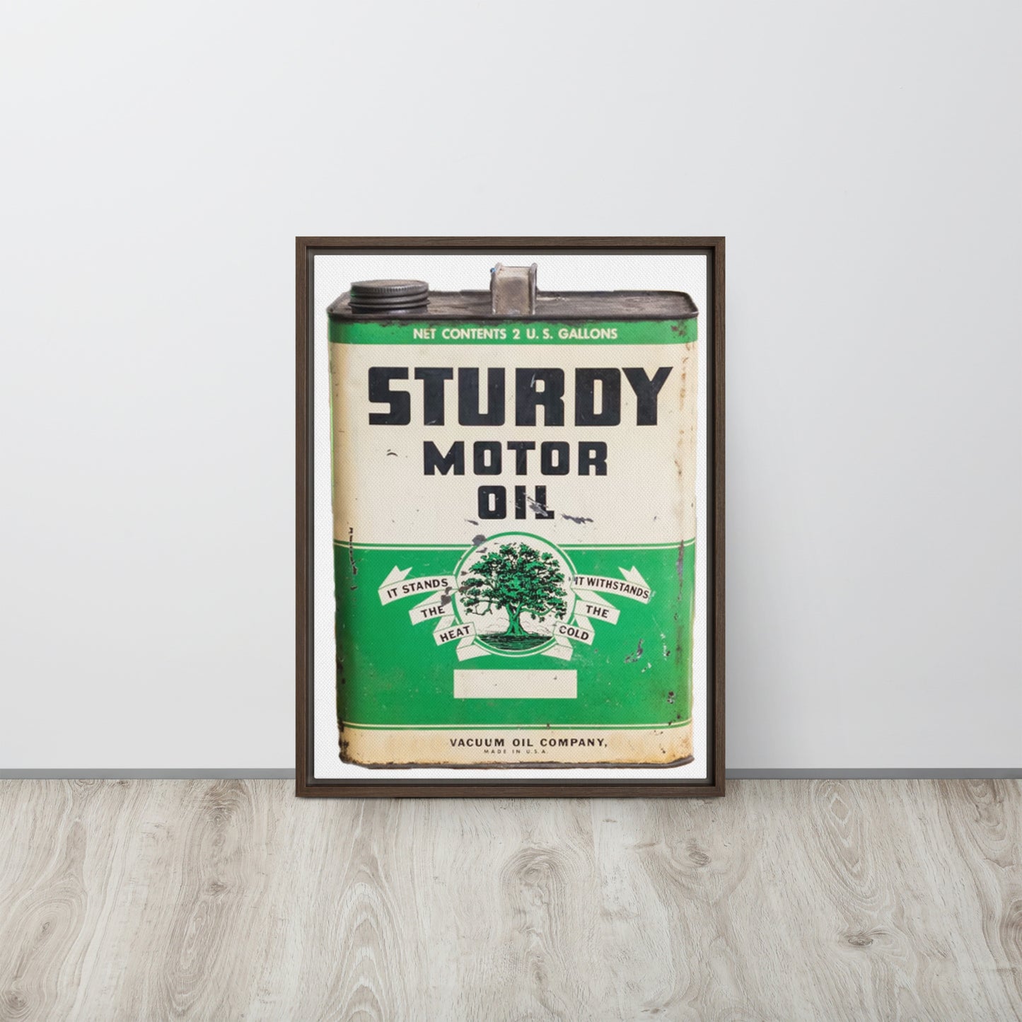 Vintage Sturdy Oil Can Patina Style Framed canvas