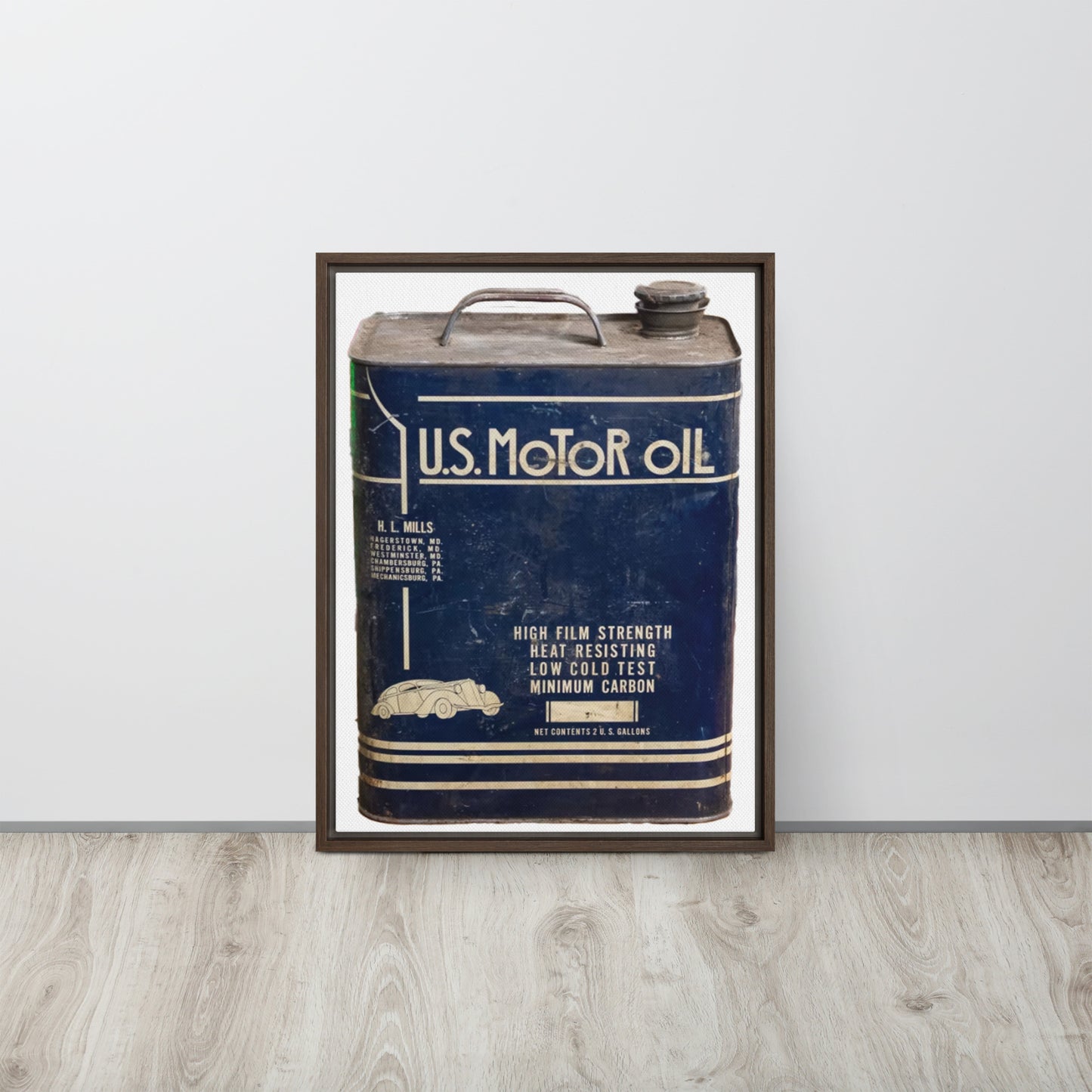 Vintage US Motor Oil Steel Gallon Style Framed canvas